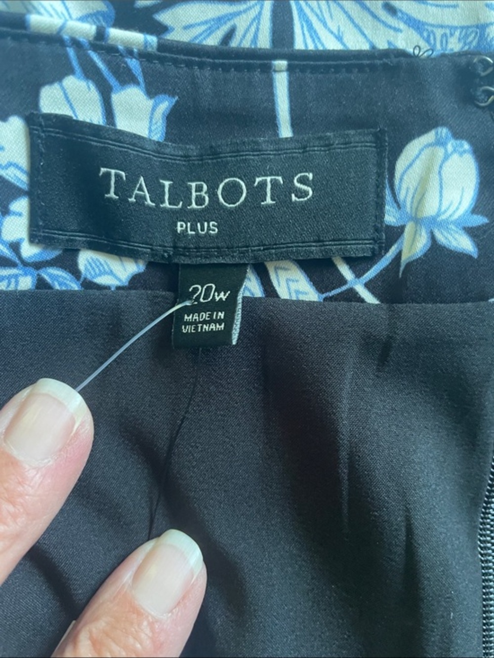 Talbots Navy Floral Midi Skirt with Light Blue and White Print